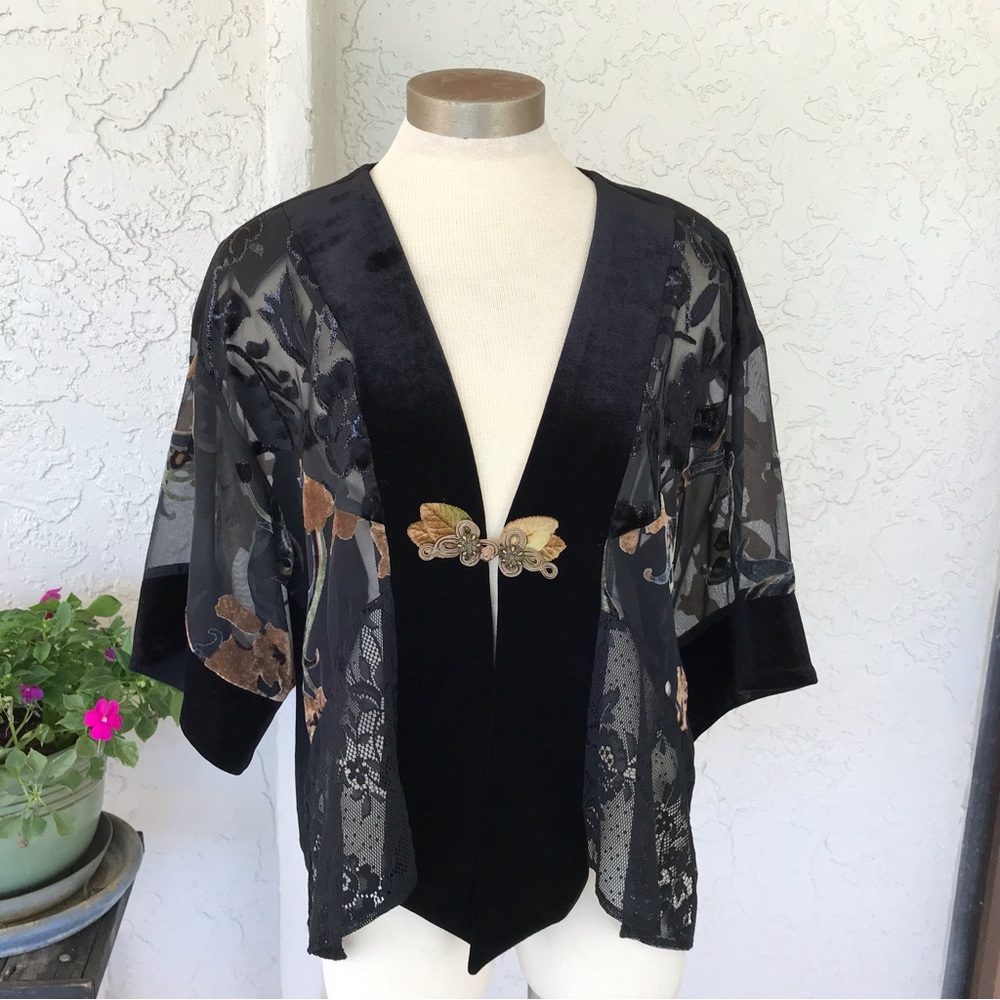 ✨Spencer Alexis Vintage Kimono Jacket/Top With Velveteen Trim, SzS